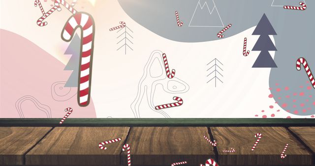 Falling Candy Canes Over Graphic Christmas Landscape, Festive Celebration Concept - Download Free Stock Images Pikwizard.com