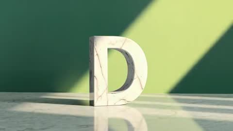 Marble Letter D with Dynamic Light Play in Minimalist Studio