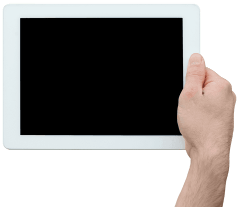 Hand Holding Digital Tablet on Transparent Background for Communication Concept