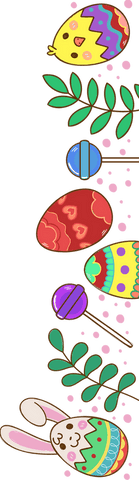 Festive pastel easter eggs and bunny on transparent