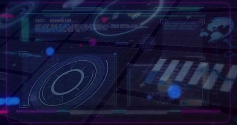 Displaying Futuristic HUD with Pulsing Radar Rings, Holographic Globe and Data Panels