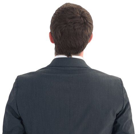Businessman in formal suit looking upward isolated on transparent background