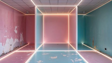 Colorful Geometric Light Cube in Contemporary Room Interior