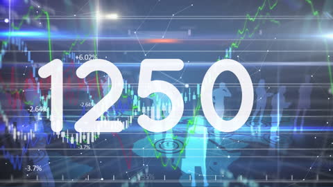 Digital Data Visualization with Rising Numbers and Graphs