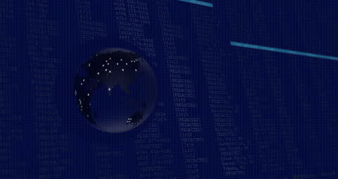 Globe Overlapping Digital Data Streams in Futuristic Space