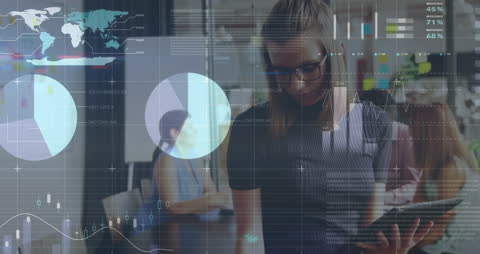 Business Analyst Using Technology in Modern Data-Powered Office