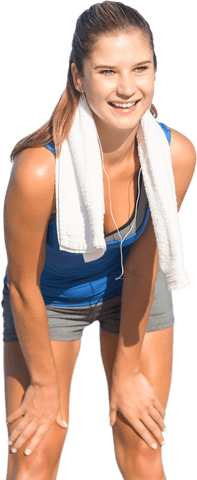 happy caucasian sportswoman resting with towel transparent background - Download Free Stock Videos Pikwizard.com