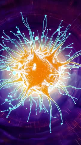 Pulsing Amber Biomolecular Sphere with Glowing Filaments in Futuristic Vertical Video