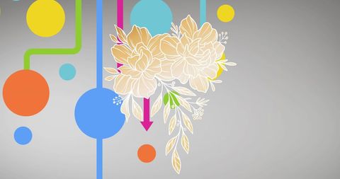 Abstract floral illustration with colorful circles and lines