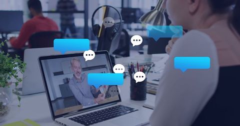 Virtual Meeting in Modern Office with Social Media Icons - Download Free Stock Images Pikwizard.com