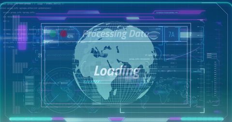 Digital Interface with Rotating Globe and Data Processing Graphics - Download Free Stock Images Pikwizard.com