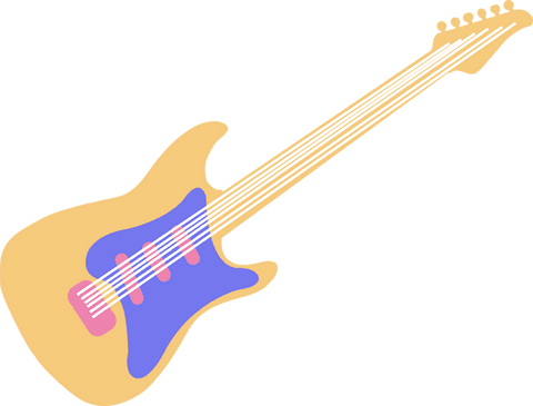 Floating electric guitar with transparent background and minimalist design