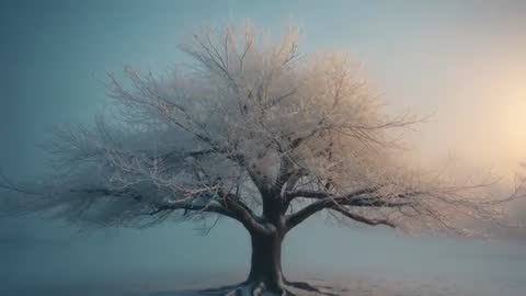 Dawn Light Embracing Frosty Winter Tree in Serene Landscape
