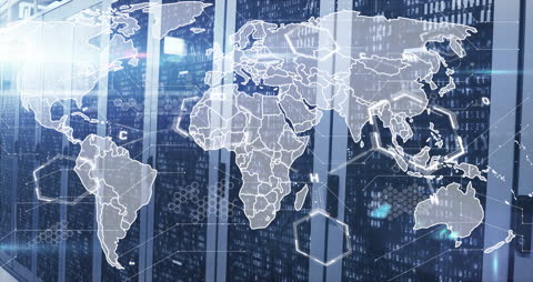 Global Data Network Overlaid on Server Room Visualization