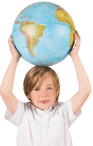 boy holding globe conveying learning on transparent background - Download Free Stock Videos Pikwizard.com