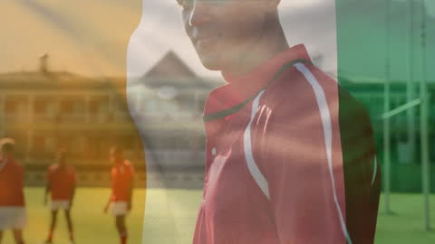 Ivory Coast Flag Overlapped on Rugby Player Scene