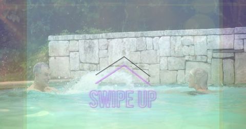 Friends splashing in pool leisure activity outdoors