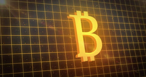 Bitcoin Symbol on Abstract Digital Grid Background