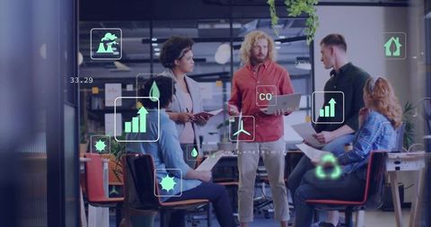 Collaborative Team Meeting with Data Interface and Innovation Insights