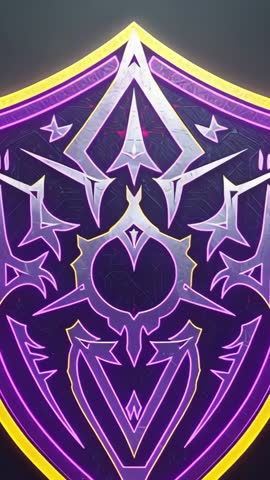 Pulsing Neon Shield Emblem Glowing Purple and Gold Vertical Loop for Tech Branding