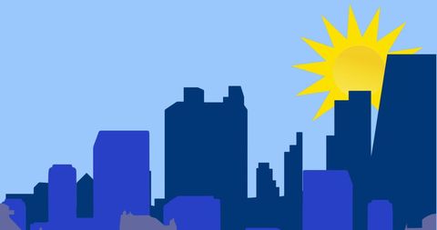 Bright Urban Skyline with Sun on Clear Blue Sky - Download Free Stock Images Pikwizard.com