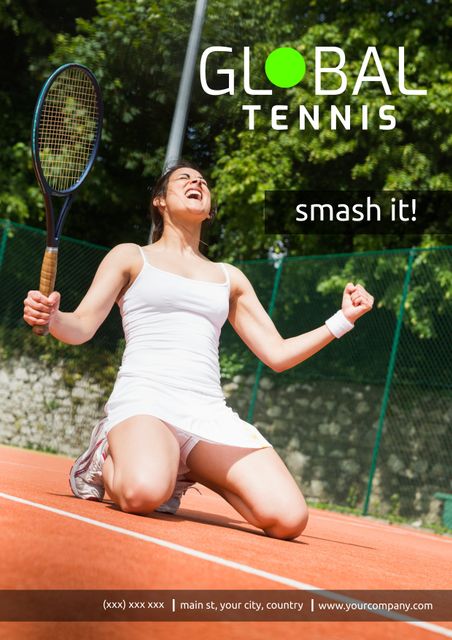 Empowered Female Tennis Player Celebrating Victory On Court - Download Free Stock Templates Pikwizard.com