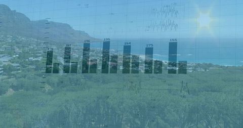 Data Analytics Overlay on Coastal Hillside Panorama