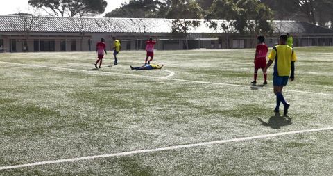 Teen Soccer Players in Intense Practice Session on Field