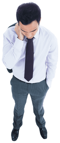 Thoughtful Biracial Businessman Isolated on Transparent Background