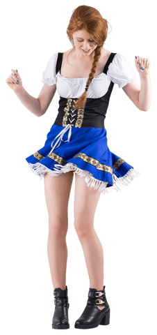 Cheerful Young Woman in Traditional Dirndl Dress Dancing