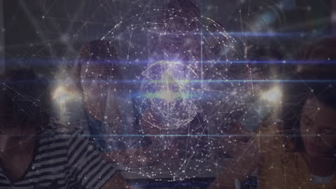 Young Students Engaging with Futuristic Digital Network