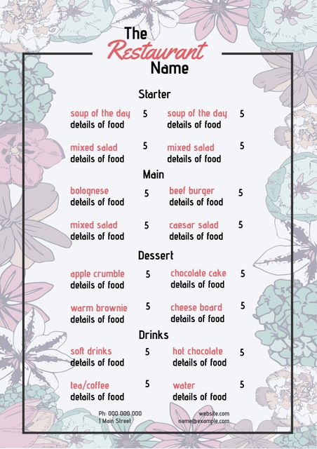 Floral Menu Template for Bistros, Cafes, Spas, Boutiques - Download Free Stock Templates Pikwizard.com