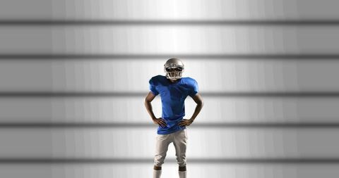 Rugby Player Celebrating Against Striped Grey Background