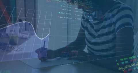 Woman analyzing data with digital chart overlay