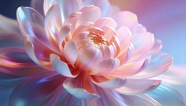 Iridescent Pastel Blossom Close-Up with Layered Petals and Soft Glow