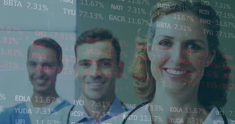 Medical Professionals Analyzing Digital Data with Futuristic Overlay