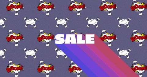 Colorful Sale Banner with Comic Book Boom Explosion Background