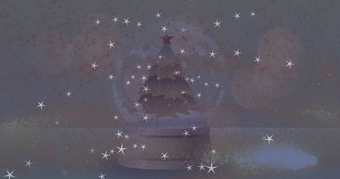 Festive Snow Globe Surrounded by Falling Stars on Grey Background