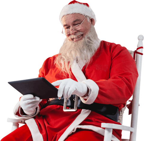 Santa Claus Using Digital Tablet with Transparent Background