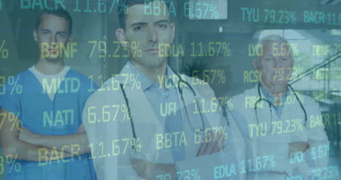 Diverse Medical Professionals Amid Digital Data Overlay