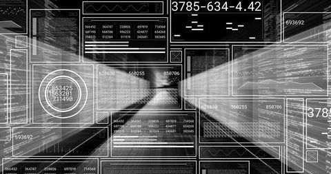Futuristic data tunnel with digital interface and numeric streams