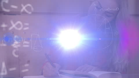 Innovative Female Scientist Explores Math Equations on Tablet