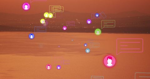 Colorful Social Media Icons Over Serene Sunset