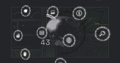 Digital Icons Displayed on World Map and Data Analysis Dashboard - Download Free Stock Images Pikwizard.com