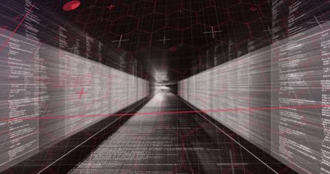 Futuristic digital corridor in virtual reality simulation