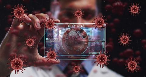 Digital visualization of virus analysis by scientist in lab