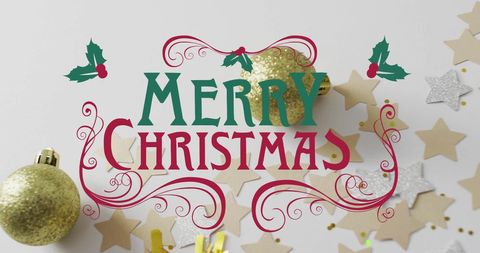 Festive Merry Christmas Greeting with Gold Decorations