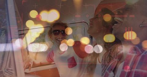 Mixed Reality Adventure Fun with Diverse Group in Car Concept