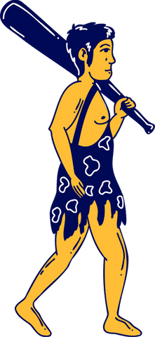 Primitive caveman with wooden club on transparent background