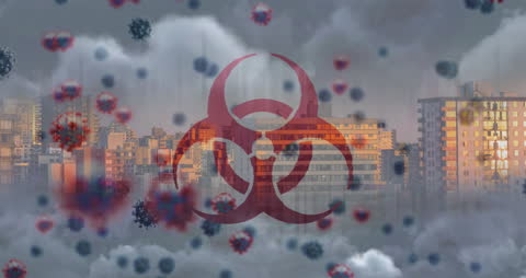 City Under Biohazard Threat with Floating Viruses
